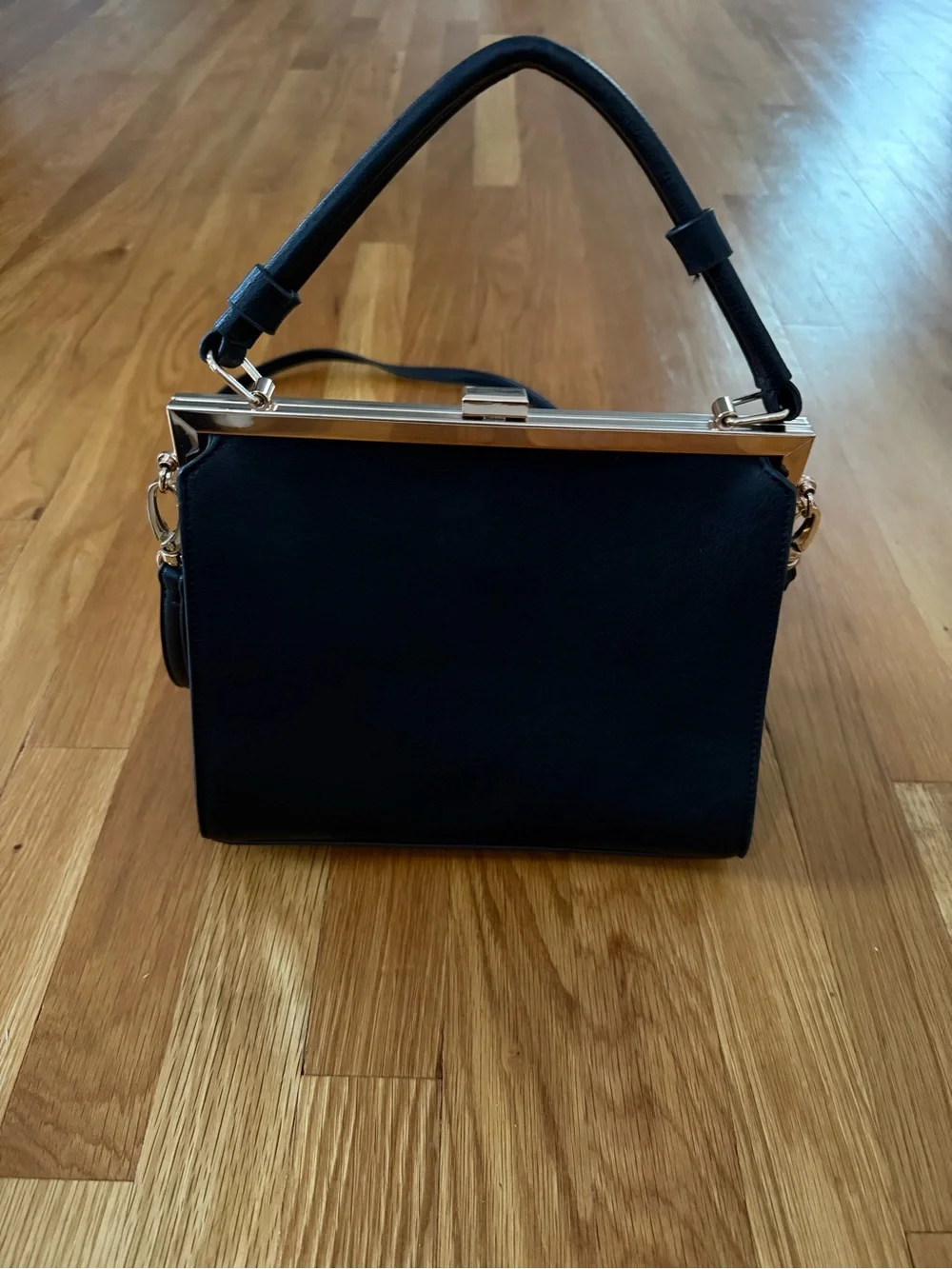 Leopard Print Top-Handle Crossbody Bag - Black & Tan